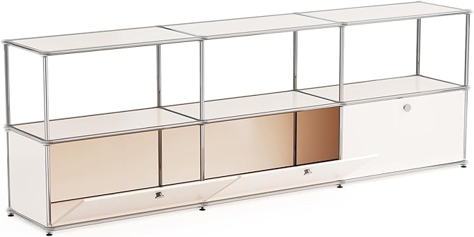 Modern Storage Cabinet Versatile Free-Standing Organizer for Home, Office, Garage, Gym, Kitchen, Furniture Decoration (G-15 D x 90" W x 29" H, White)