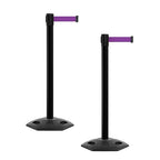 Crowd Control Warehouse CCW Series WBB-200 - Set of 2 Stanchion Retractable Belt Barriers - 11 Foot, Purple Belt with Black Post - Easy Assembly