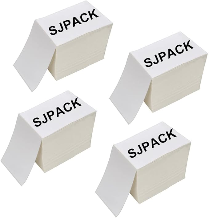 SJPACK 4 x 6 Fanfold Labels, 4000 Thermal Shipping Label for FedEx Shipping Label (4 Stack- 4000 Labels)