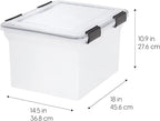 IRIS USA File Box WeatherPro File Organizer Plastic File Box for Letter/Legal File, Water Resistant Document Box, Durable Lid, Seal w/Secure Latching Buckles, Stackable, Nestable, Clear 32 Qt. 4Pack