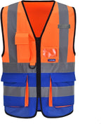 Orange Blue 4XL 5XL High Visibility REFLECTIVE WORK Safety Vest with zipper Reflective Strips 7 Pockets