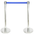 VIP Crowd Control Retractable Belt Stanchion Queue Safety Barrier Set, 36" Ht, 78" Belt + Wall Bracket (6 Mirror Posts Blue Belt + SFrame + WBracket)
