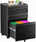 Superday File Cabinet 3 Drawer, Metal Rolling Vertical Filing Cabinet with Wheels, Small Under Desk File Cabinets for Home Office (Black)