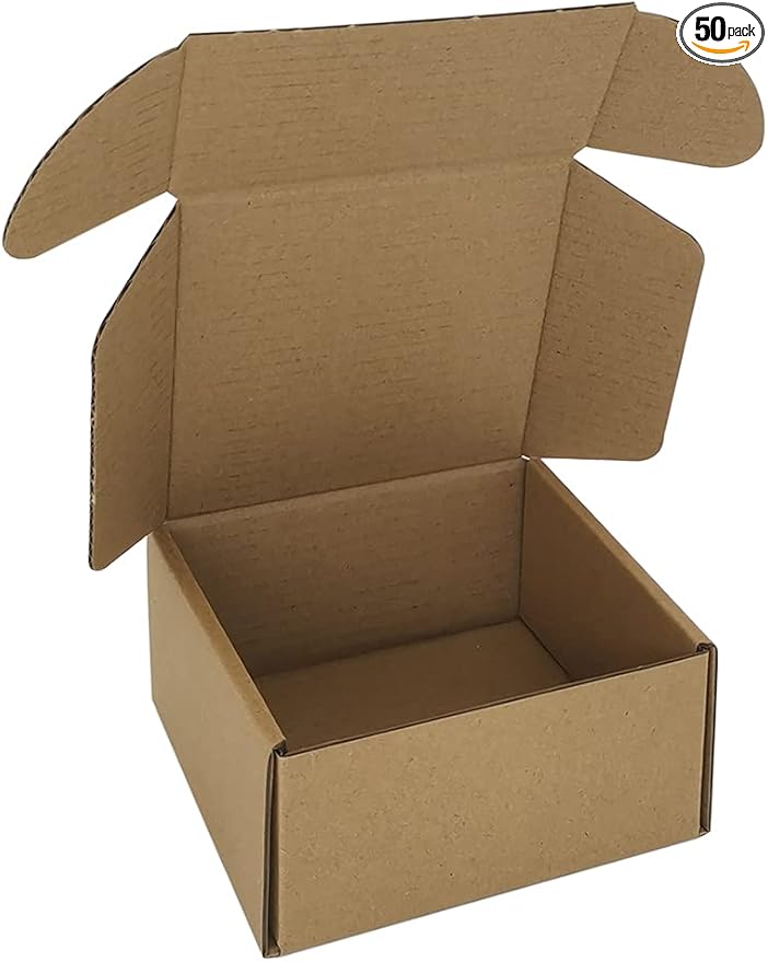 50 Pack 4x4x2'' Small Shipping Boxes, Corrugated Cardboard Mailers for Business, Kraft (CM442K)
