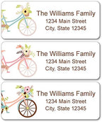 Personalized Return Address Labels - Charming Bicycles with Flowers - 60-1000 Custom Self-Adhesive Stickers