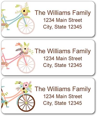 Personalized Return Address Labels - Charming Bicycles with Flowers - 60-1000 Custom Self-Adhesive Stickers