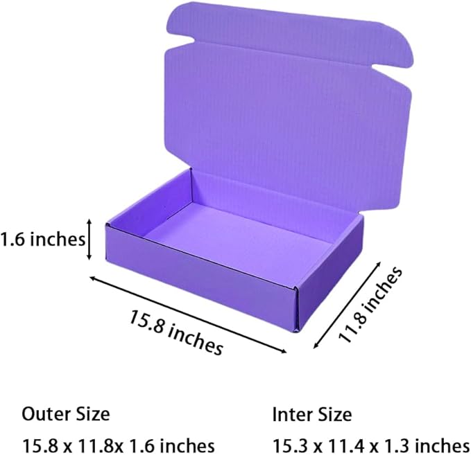 30 Pcs 15.8 x 11.8 x 1.6 inches Large Size Corrugated Cardboard Gift Boxes Recyclable Shipping Boxes for Packing Jewelry Ornament Gift Craft Packaging Supplier (Lavender, 15.8 x 11.8 x 1.6")