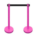 VIP Crowd Control Retractable Belt Stanchion Queue Safety Barrier Set, 36" Ht, 78" Belt (2 M.Pink Posts Black Belt)