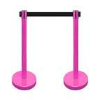 VIP Crowd Control Retractable Belt Stanchion Queue Safety Barrier Set, 36" Ht, 78" Belt (2 M.Pink Posts Black Belt)