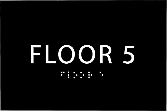 6" X4" Floor 5 Sign - ADA Compliant Tactile Graphics Grade 2 Braille Text | Wall Mount Plastic Directional Assistance, Floor Number Sign for Office, Schools, Hospitals, Apartments