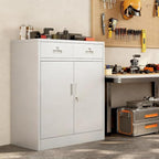 Metal Storage Cabinet with 2 Drawers 36" H,White Metal Garage Cabinets with 2 Lockable Doors and Adjustable Shelves Easy to Assemble for Home Office, Kitchen,Pantry,Garage,Warehouse
