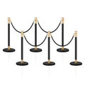 6 Pack Black Gold Stanchions with 4 Black Velvet Ropes, Crowd Control Barriers with Sand Weighted Bases, Stainless Steel Posts for Wedding, Party, Event, Theater Queue Line