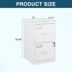 MIIIKO 2 Drawer Filing Cabinet with Lock, Metal Vertical File Cabinets for Home Office, Lockable File Storage Cabinets Under Desk, Letter/A4 File Folders Storage（White-Assembly Required