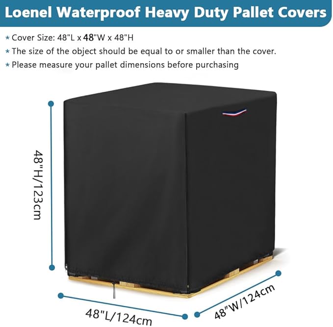 Pallet Cover, Waterproof Heavy Duty Large Pallet Covers Fade Resistant Cargo Turnover Cover With Zipper - 48"L x 48"W x 48"H