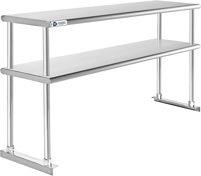 GRIDMANN NSF Stainless Steel Commercial Kitchen Prep & Work Table Plus A 2 Tier Shelf - 72 in. x 12 in.