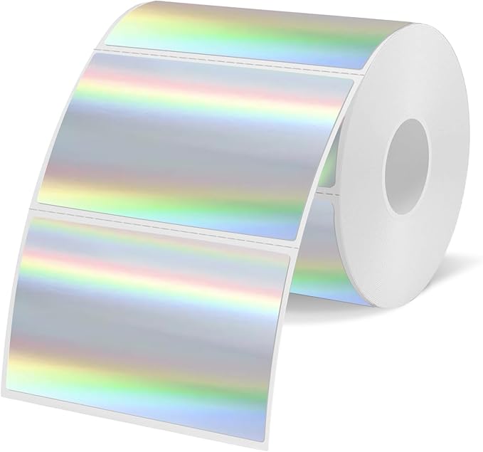 3x2 Inch Holographic Thermal Labels, Silver Thermal Sticker Labels, Rainbow Glitter Stickers for Price, Barcode, Mailing, Name, DIY Custom Logo Design, 200 Pcs/1 Roll
