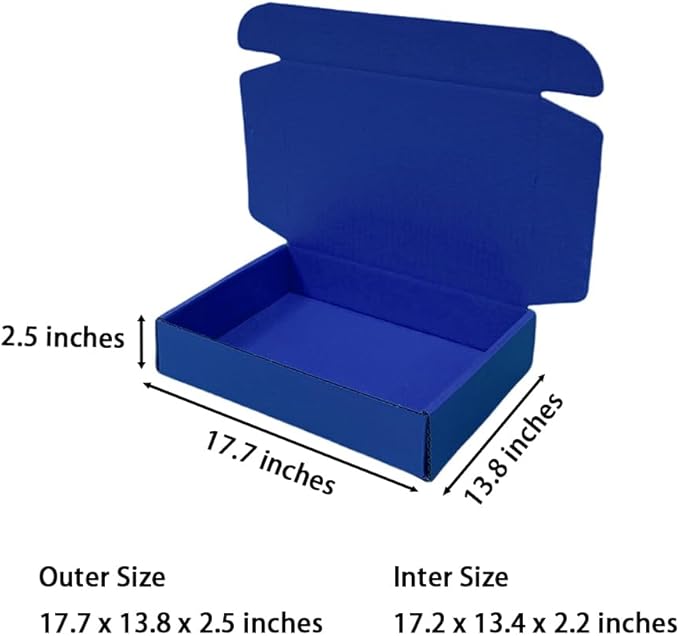 20 Pcs 17.7 x 13.8 x 2.5 inches X-Large Size Corrugated Cardboard Gift Boxes Recyclable Shipping Boxes for Mailing & Holidays, Wedding, Birthday, Gifts Packaging (Industrial Blue)