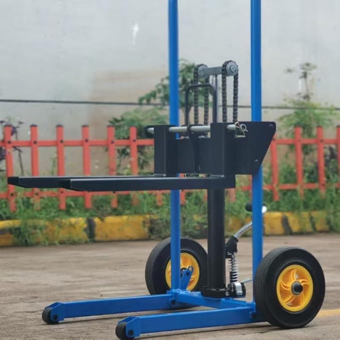 Hydraulic Material Lift Pallet Truck, Pallet Jack Table Cart with Swivel Casters and Cover, 450 Lbs Manual Forklift Material Stacker for Construction Warehousing and DIY Projects