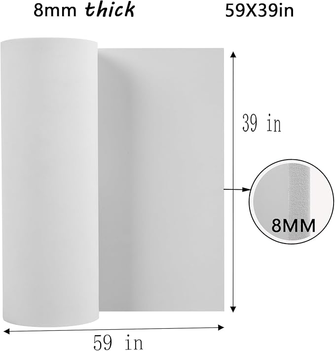 AMZQNART EVA Foam, Cosplay Foam Roll, Size 8mm Thick 39×59in (16sqft) Suitable for Large Foam Cosplay Modeling, DIY Projects, Crafts, Ultra High Density 90 kg/m3. White
