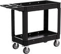 2-Tier Rolling Tool Cart,Heavy-Duty Plastic Service Cart with Lipped Shelves,550 lbs Capacity Utility Cart,40 x 17 Inch Rolling Work Carts for Garage,Salon,Kitchen,Office-Black