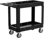 2-Tier Rolling Tool Cart,Heavy-Duty Plastic Service Cart with Lipped Shelves,550 lbs Capacity Utility Cart,40 x 17 Inch Rolling Work Carts for Garage,Salon,Kitchen,Office-Black