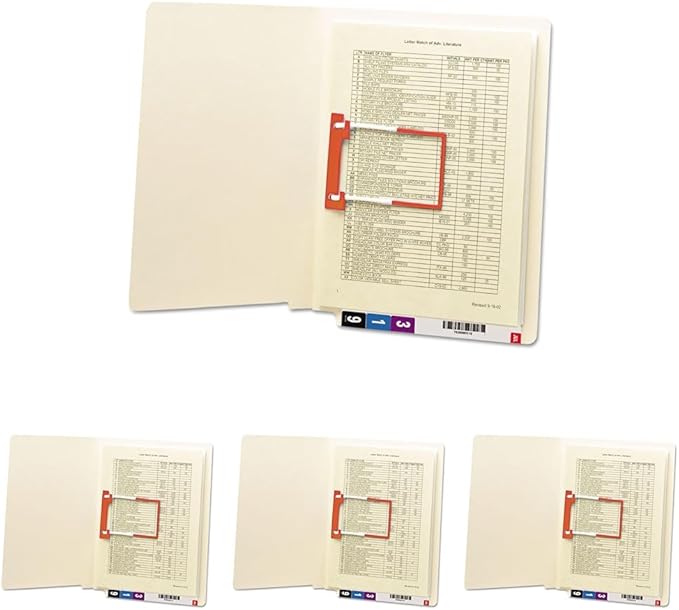 Smead End Tab Fastener File Folder, Shelf-Master® Reinforced Straight-Cut Tab, 1 U-Clip Fastener, Letter Size, Manila, 50 per Box (34112) (Pack of 4)