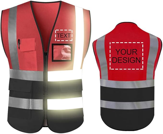 YOWESHOP High Reflective Visibility Safety Vest Custom Your Logo Safety Workwear with Reflective Strips and Front Zipper