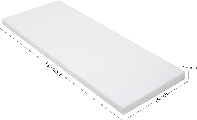 Cushion Sheet Upholstery Foam High Density Foam Padding Seat Replacement Upholstery Wrap Sponge Padding for Cushions Chairs Packing Storage and Shipping(79 x 16 x 1.6 Inch,White)