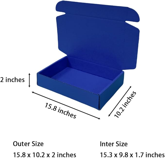 20 Pcs 15.8 x 10.2 x 2 inches Shipping Boxes for Small Business Cardboard Corrugated Mailer Boxes for Shipping Packaging Holidays Craft Gifts Giving Products (Industrial Blue, 15.8 x 10.2 x 2")