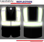 Reflective Safety Vest for Men Women with Multiple Pockets Mesh High Visibility Vest Hi Vis Construction Work Vest,Meets ANSI/ISEA Standards(EK1-178-Black-XL)