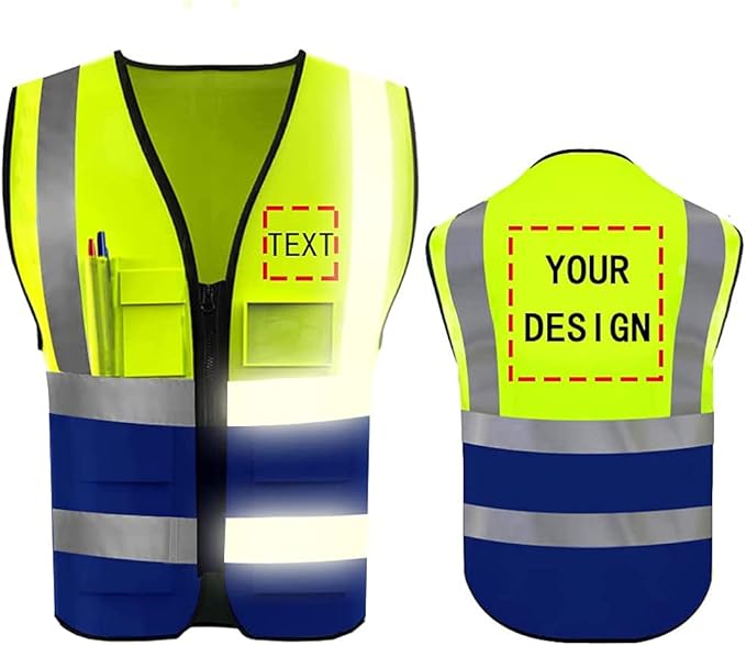 YOWESHOP High Reflective Visibility Safety Vest Custom Your Logo Safety Workwear with Reflective Strips and Front Zipper