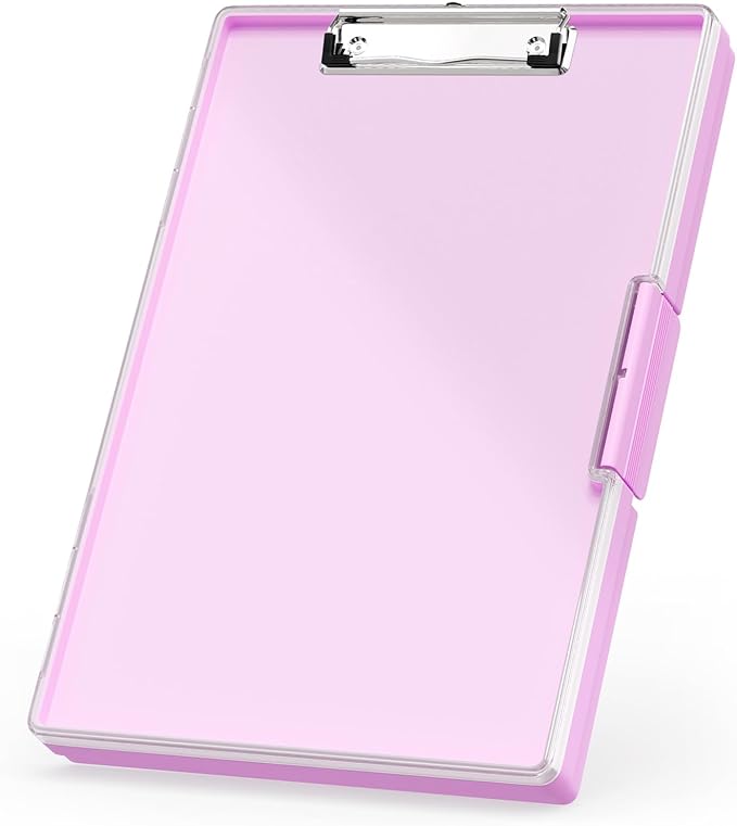 Rimilak Plastic Clipboard with Storage, Side Opening with 2 Compartment, Size 13.3 x 9.4 x 1.5 Heavy Duty High Capacity Nursing Box for Work School & Office Supplies, Rose Pink