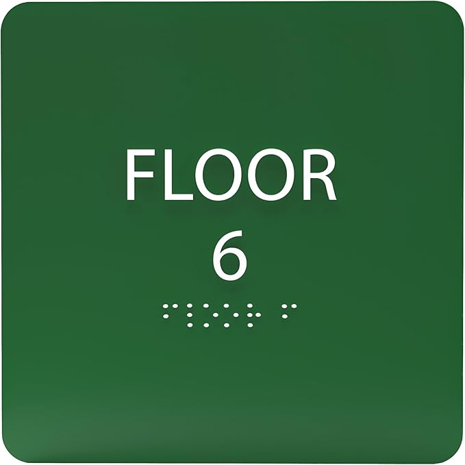 6" X6" Floor 6 Sign - ADA Compliant Tactile Graphics Grade 2 Braille Text Acrylic Wall Signs - Directional Assistance, Floor Number Safety Sign for Office, school Hospital, Apartment