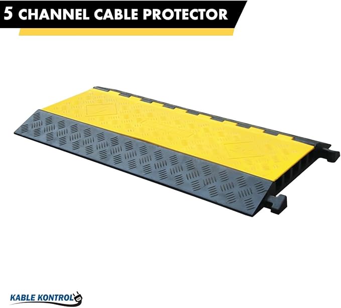 Kable Kontrol Atlas Heavy Duty Cable Protector Ramp - 5 Channel - 1 Pc - 36" Long Black & Yellow - 36,000 Lbs Capacity - Rubber Speed Bump Wire Protector Cord Cover - CP9988