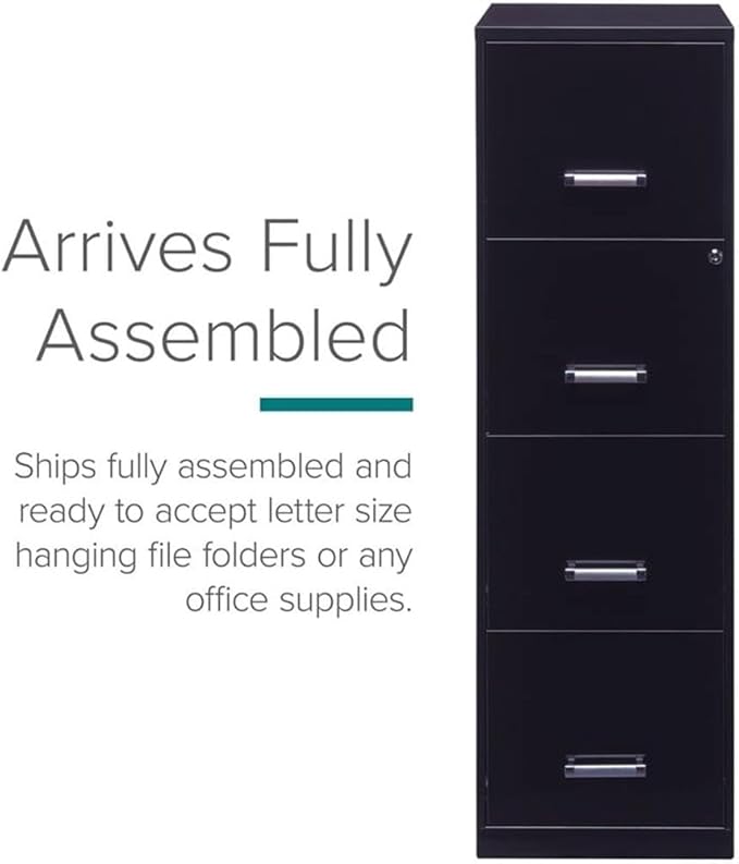 Scranton & Co 18" Deep Light Duty 4 Drawer Metal Letter Filing Cabinet in Black, Pre-Assembled