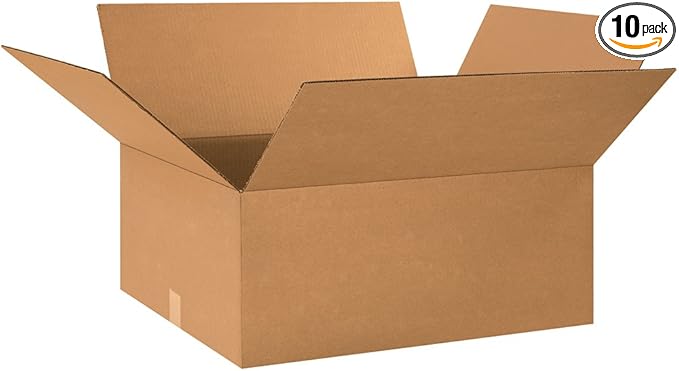 Box USA Shipping Boxes Large 24"L x 20"W x 10"H 10-Pack - Corrugated Cardboard Box for Moving, Mailing, Packing, Packaging and Storage