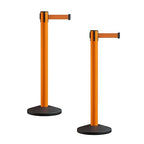 Crowd Control Warehouse CCW Series RBB-150 - Set of 2 Stanchion Retractable Belt Barriers - 16 Foot, Orange Belt with Orange Post - Easy Assembly