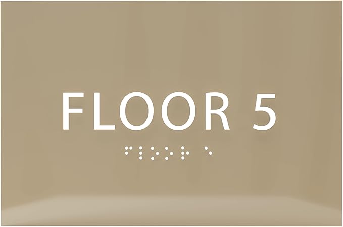 6" X4" Floor 5 Sign - ADA Compliant Tactile Graphics Grade 2 Braille Text | Wall Mount Plastic Directional Assistance, Floor Number Sign for Office, Schools, Hospitals, Apartments