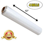APQ 4 Rolls of Blown Hand Stretch Film 12" x 2000'. Clear Hand Stretch Wrap, 60 Gauge. Tear Resistant Residue Free Film for Moving, Shipping, Wrapping. Industrial Grade Pallet Shrink Wrap Film.