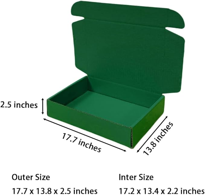 20 Pcs 17.7 x 13.8 x 2.5 inches X-Large Size Corrugated Cardboard Gift Boxes Recyclable Shipping Boxes for Mailing & Holidays, Wedding, Birthday, Gifts Packaging (Hunter Green)