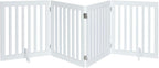 unipaws 24”H Free Standing Pet Gate for Dog Cat, Wooden Gates for Doorway, Stairs, Step Over Foldable Pet Fence for The House, Expandable Dog Barrier, Indoor Use, White