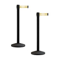 Crowd Control Warehouse CCW Series RBB-100 - Set of 2 Stanchion Retractable Belt Barriers - 9 Foot, Yellow Horizontal Reflective Stripe Belt with Black Post - Easy Assembly