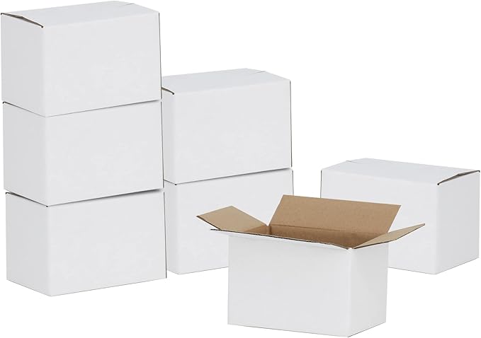 6x4x4 inches Shipping Boxes 50 Pack, Kraft Corrugated Small Cardboard Boxes for Mailing Packing, White