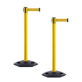 CCW Series WBB-200 Set of 2 Outdoor Safety Rubber Base Stanchion Retractable Belt Barriers - Easy to Assemble, No Tools Required (11 Foot Belt, Yellow Belt with Yellow Post)