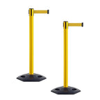 CCW Series WBB-200 Set of 2 Outdoor Safety Rubber Base Stanchion Retractable Belt Barriers - Easy to Assemble, No Tools Required (11 Foot Belt, Yellow Belt with Yellow Post)