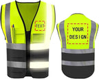 YOWESHOP High Reflective Visibility Safety Vest Custom Your Logo Safety Workwear with Reflective Strips and Front Zipper