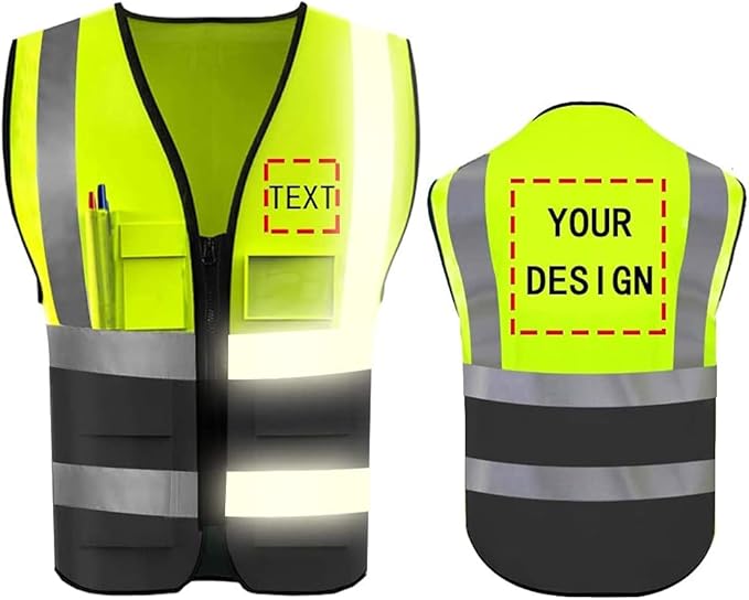 YOWESHOP High Reflective Visibility Safety Vest Custom Your Logo Safety Workwear with Reflective Strips and Front Zipper