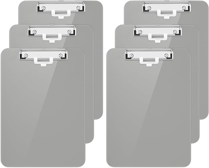 Hongri Plastic Clipboard with Pen Holder, Gray 8.5x11 Letter Size Clip Board for Classroom, Office, Students, Nurses and Women, Low Profile Clip, Size 12.5 x 9 in(Pack of 6)