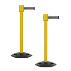 Montour Line MSR760 Set of 2 Retractable Belt Barrier Stanchion, Rubber Base, Yellow Post (35 ft Dark Grey Belt)