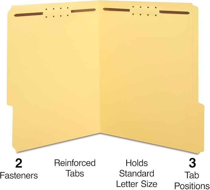 Staples Colored Reinforced Tab Fastener Folders Letter Size Yellow 50/Box